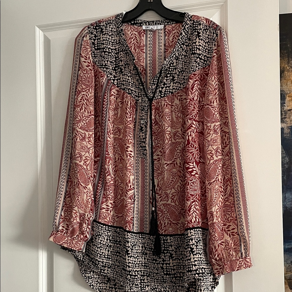 DR2 Boho Style Graphic Print Tunic Size M Multicolor Peasant Peplum Paisley - Picture 5 of 11